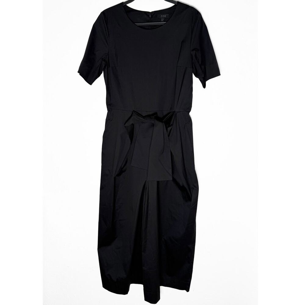 COS Women's Black Short Sleeve Tie Front Jumpsuit Wide Leg Modern Contemporary S